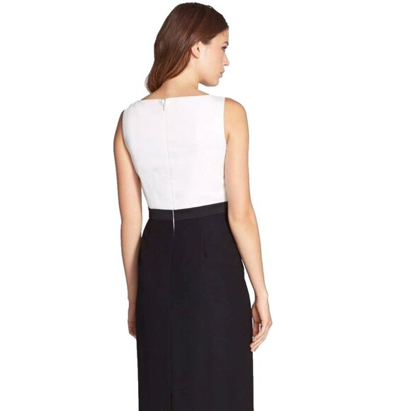 Adrianna Papell White & Black Satin Crepe Colorblock Beaded Formal Gown - Picture 2 of 4
